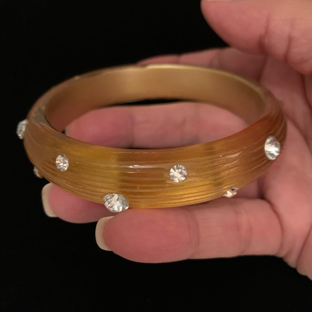 VINTAGE LUCITE  Amber rhinestone Bangle bracelet